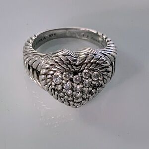Beautiful Judith Ripka Cubic Zirconia & Sterling Silver Heart Braided Ring Sz 8